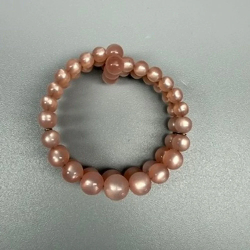 Vintage Moonglow Bracelet Pastel Pink Lucite Bead Double Row Memory Wire  6.5